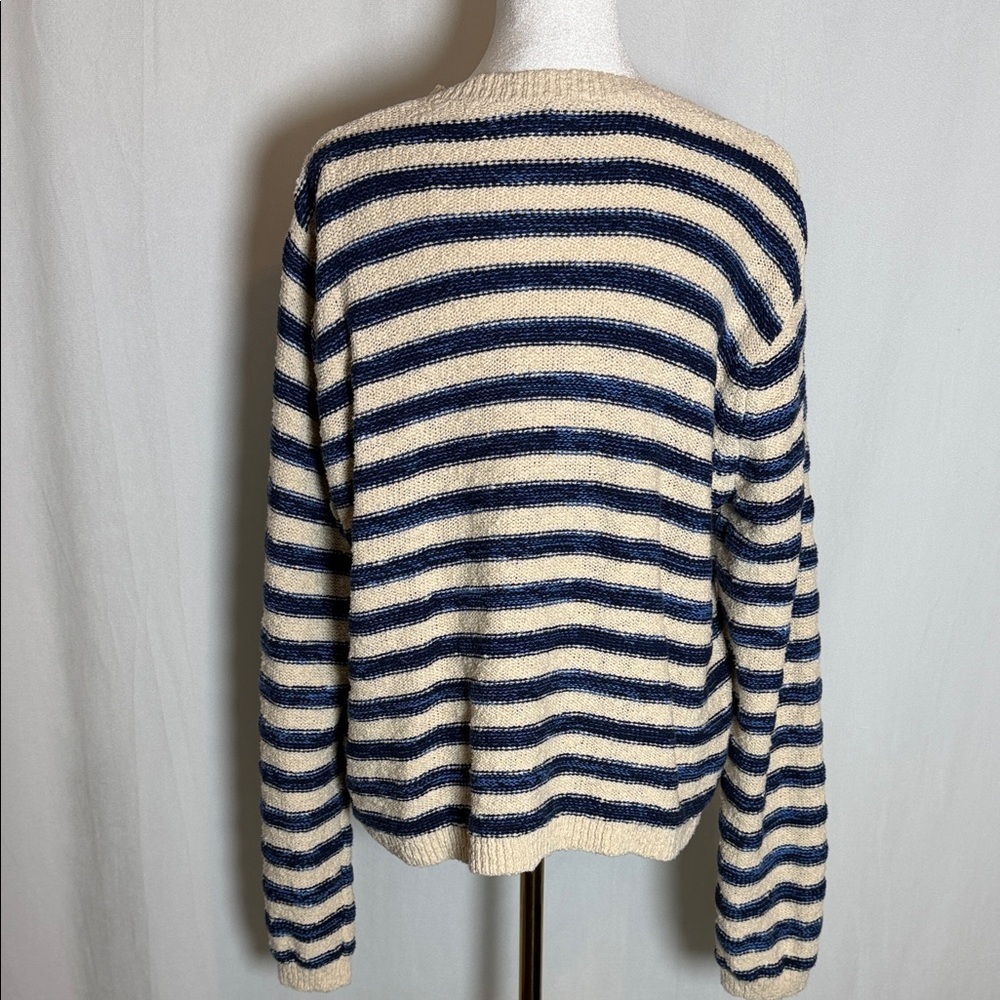 J Crew Striped Ivory Navy Lady Jacket Cardigan Sweater Size XL Nautical Preppy - Picture 6 of 12